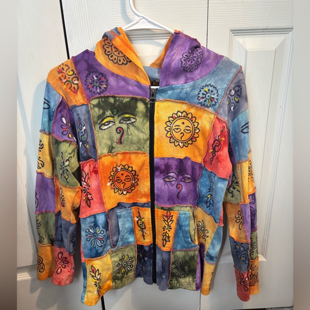Rising International Colorful Patchwork Zip-up Hoodie Size Small
